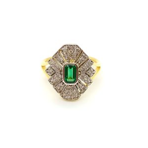Yeşil Taşlı Vintage Serçe Parmak Yüzüğü